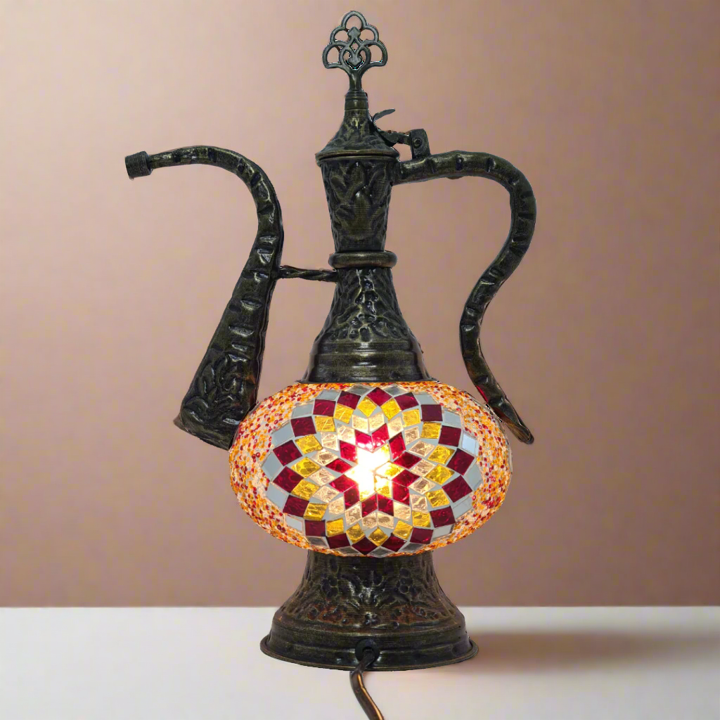 Medium - Pitcher IBRIK Mosaic Glass Lamp with Brass Table Top