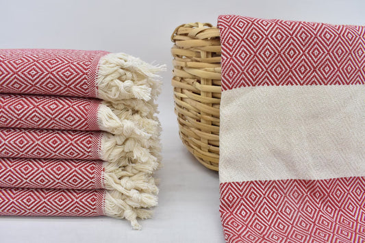 Red Diamond Bath & Hand Towel Organic Turkish Cotton - 70" X 40" - 36" X 20"