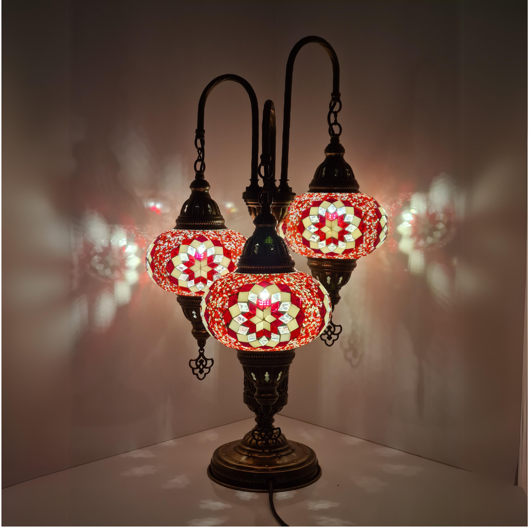 Embroidered Fountain Mosaic Glass Lamp - 3 Globes