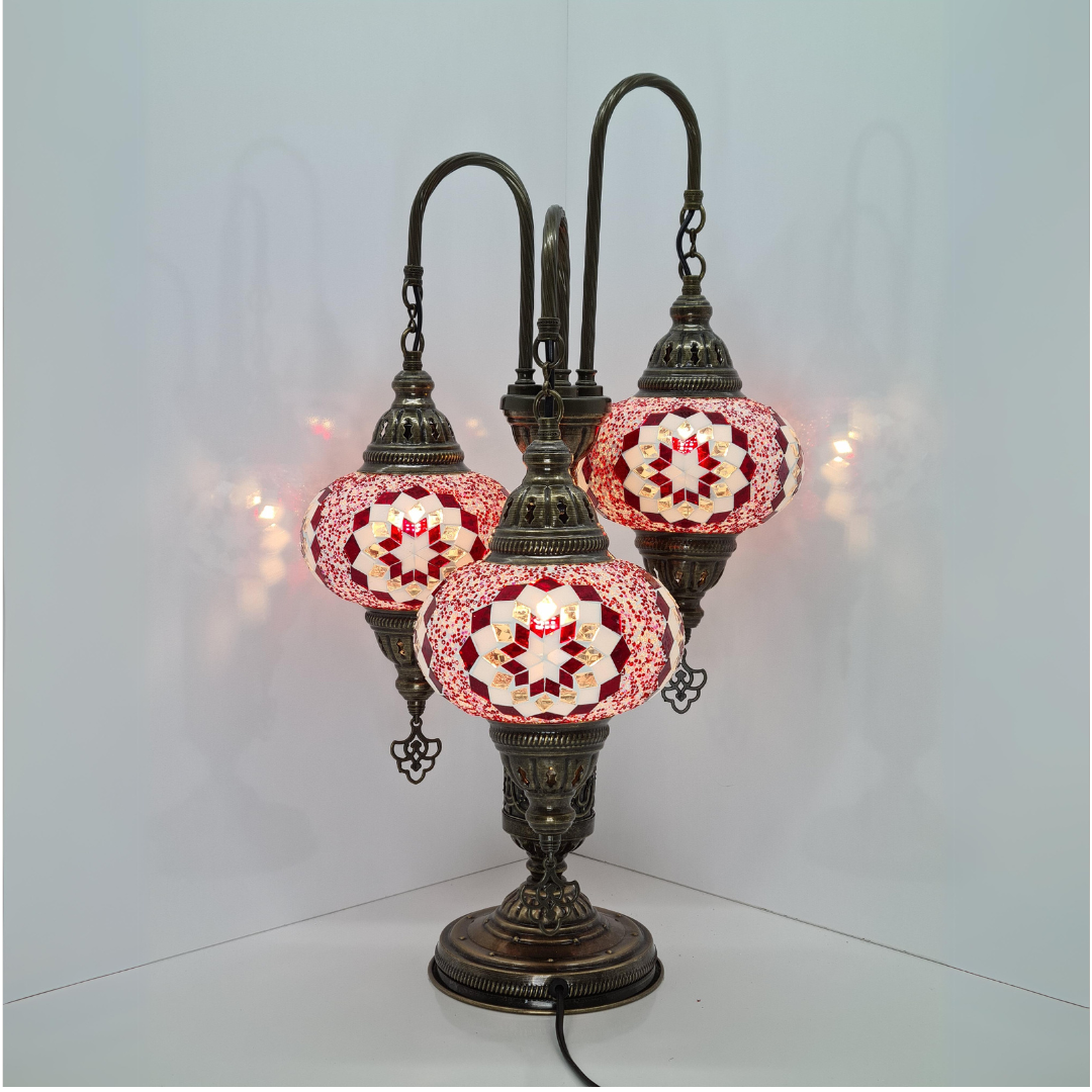 Embroidered Fountain Mosaic Glass Lamp - 3 Globes