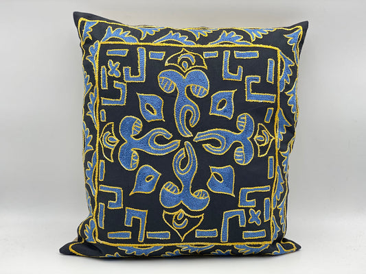 Suzani Cotton Pillow 50x50 CM 20"x20" - Black Yellow Corners