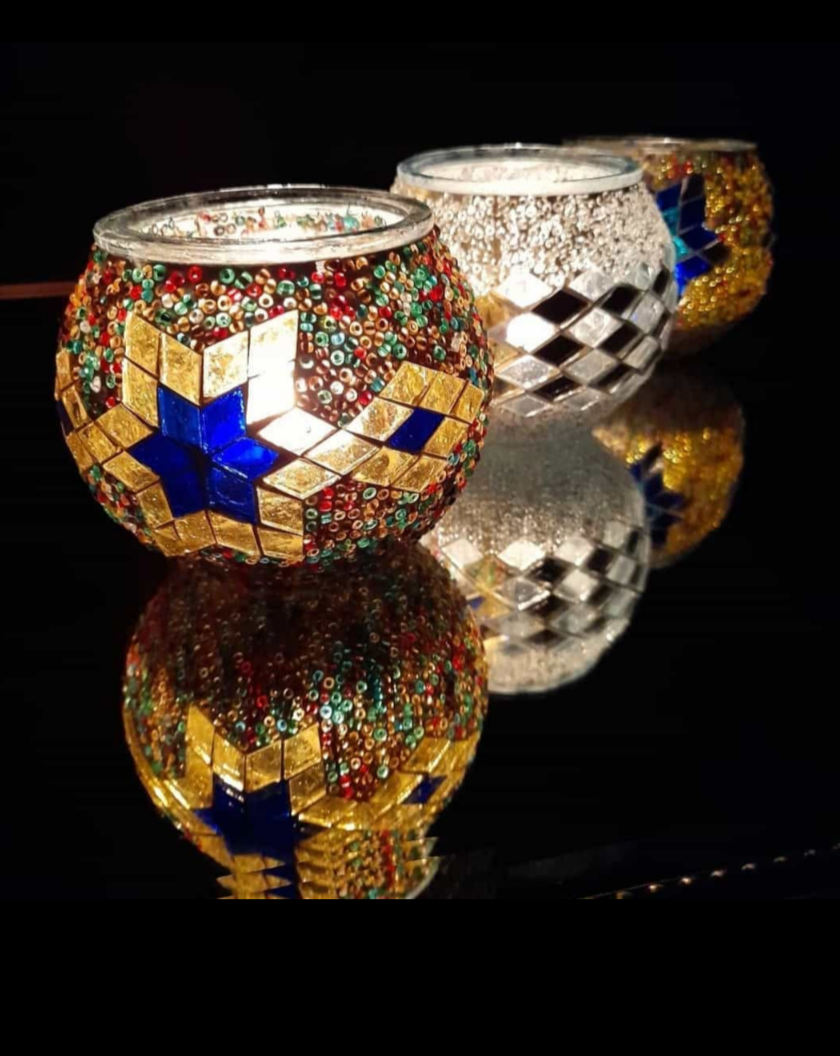 Tea Candle Holder Mosaic Glass Handmade