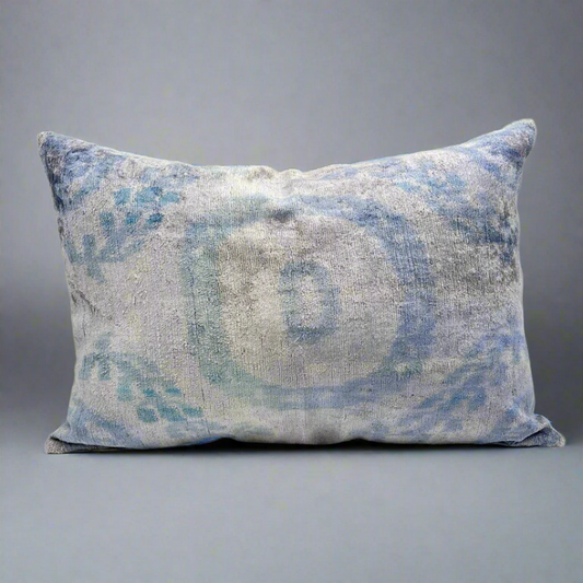 IKAT Silk Back Pillow Cover 60x40 CM - Faded Plum Blue