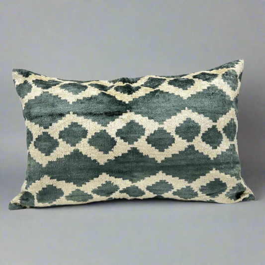 IKAT Silk Back Pillow Cover 60x40 CM - Gray Diamonds