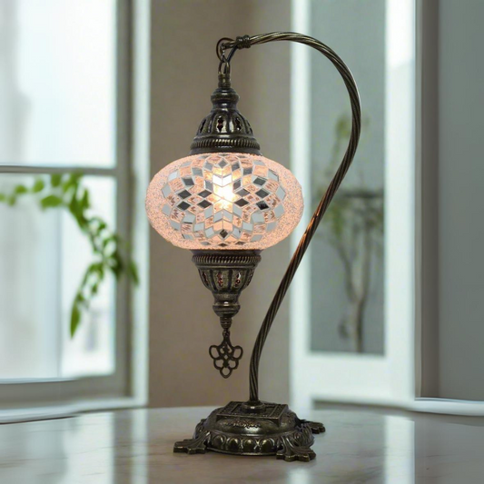 Swan Base Mosaic Turkish Lamp - Medium Glass