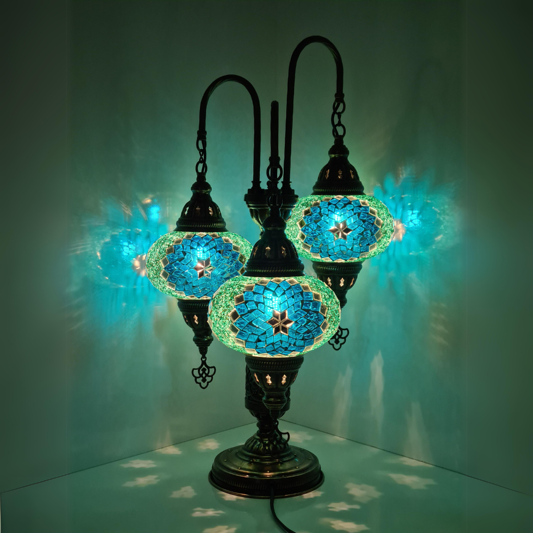 Embroidered Fountain Mosaic Glass Lamp - 3 Globes