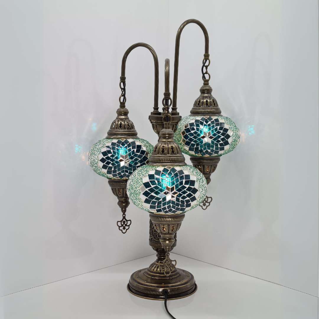 Embroidered Fountain Mosaic Glass Lamp - 3 Globes