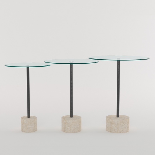 Triplets - Side Glass Tables Set Travertine