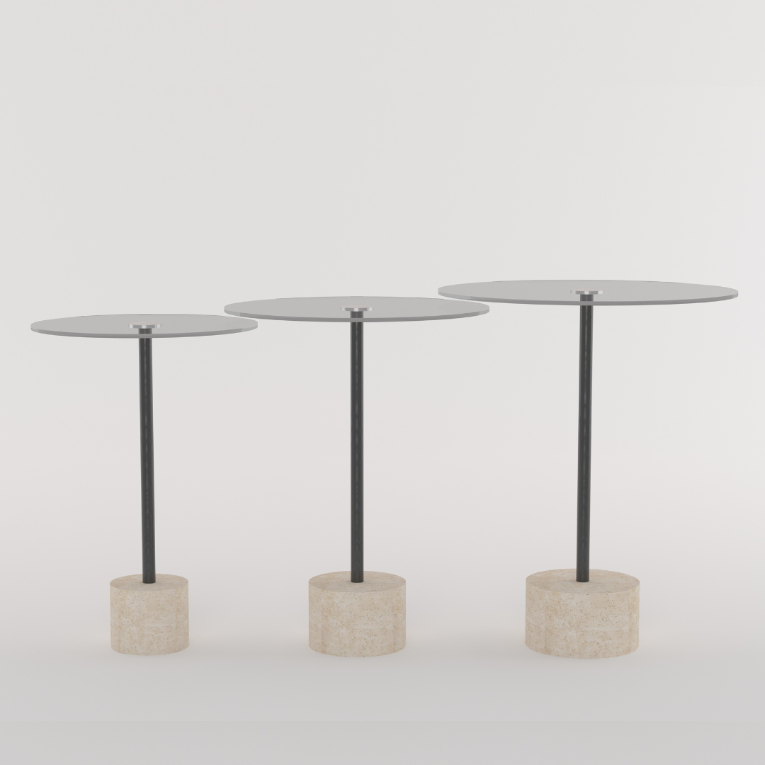 Triplets - Side Glass Tables Set Travertine