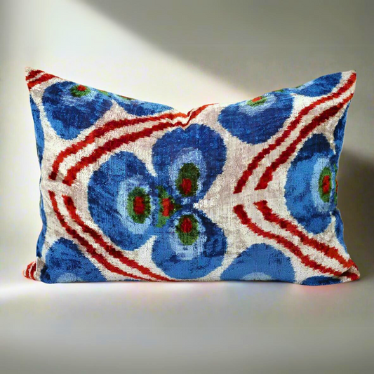 IKAT Silk Back Pillow Cover 60x40 CM - Trio Blue