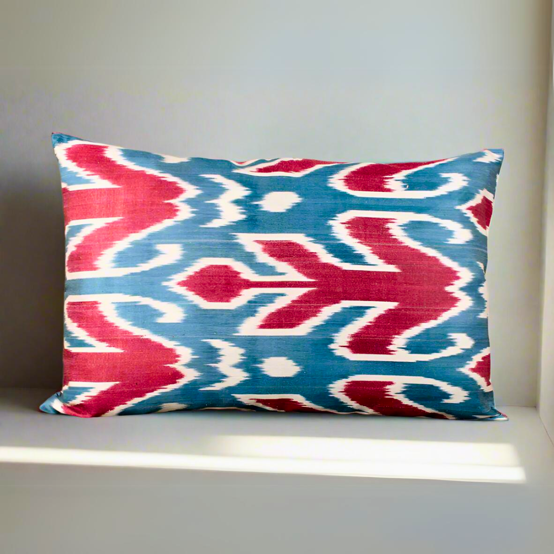 IKAT Silk Back Pillow Cover 60x40 CM - Trio Blue