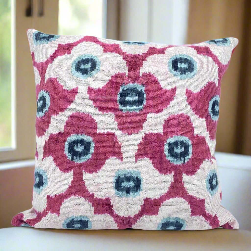 IKAT Silk Back Pillow Cover 50x50CM - Pink Birds