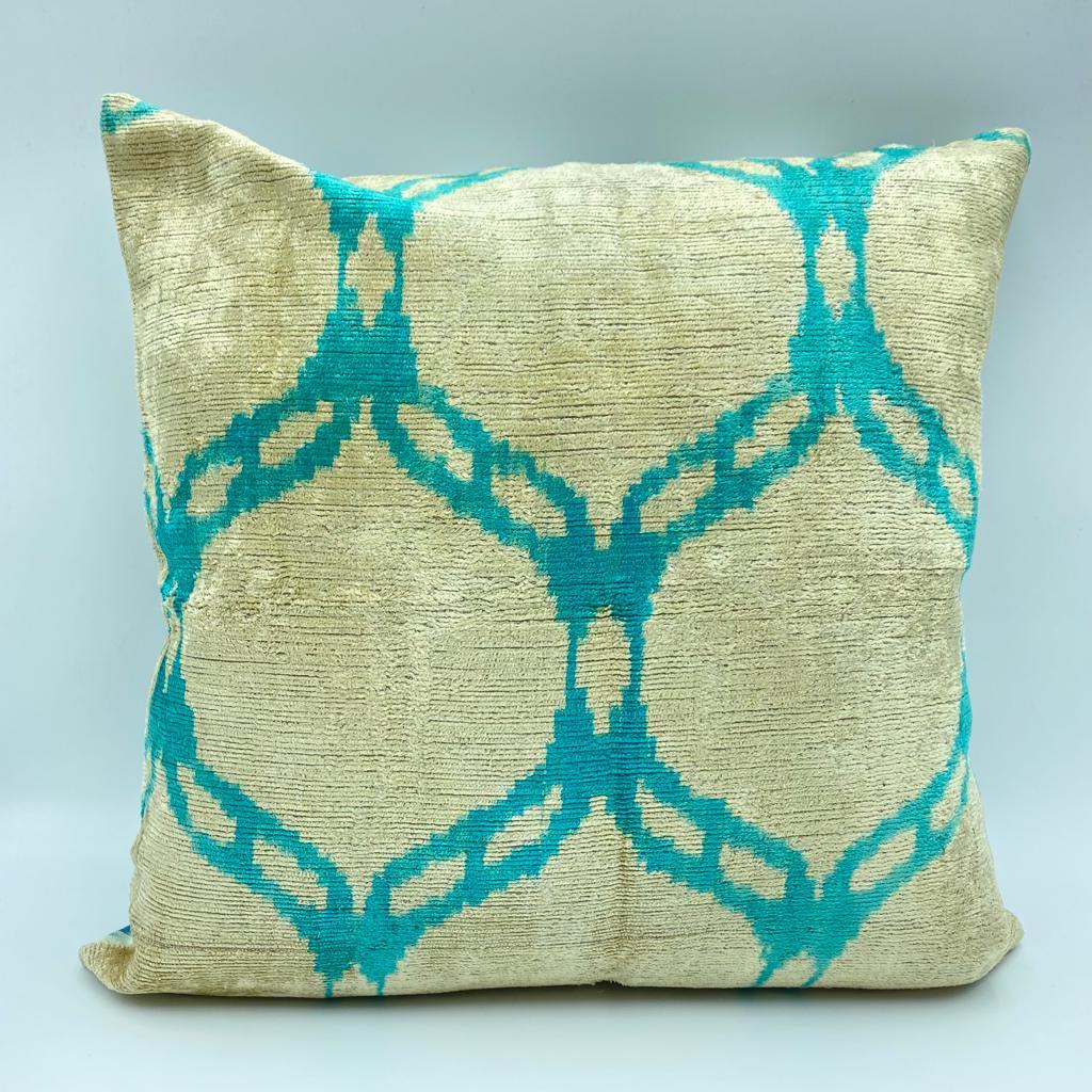 IKAT Silk Back Cushion Cover 50x50CM - Turquoise Tiles