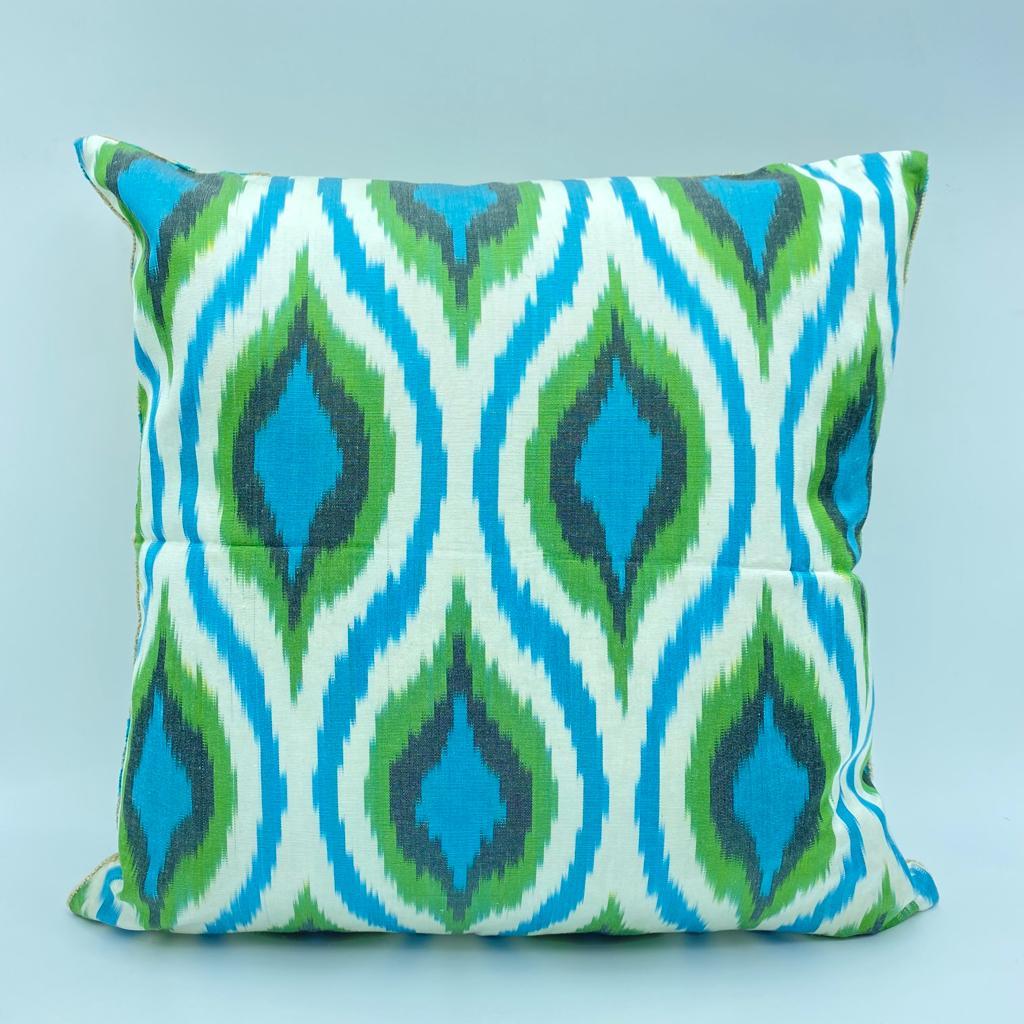 IKAT Silk Back Cushion Cover 50x50CM - Turquoise Tiles