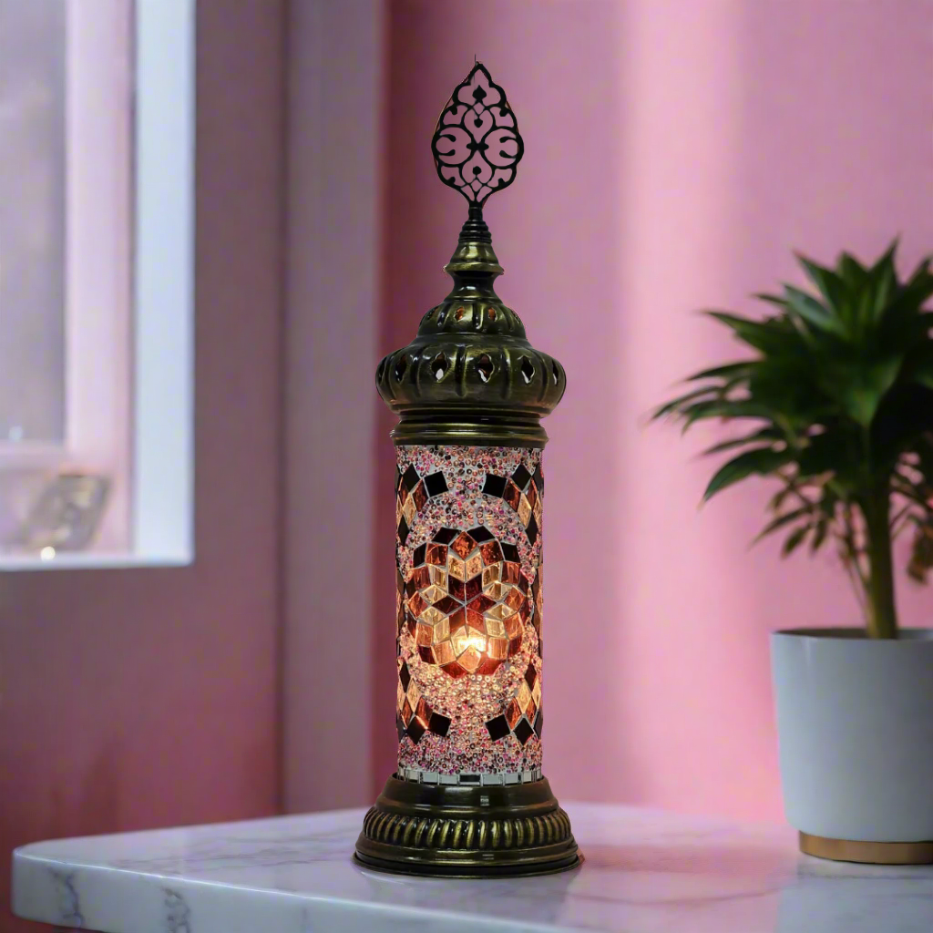 Cylinder Mosaic Turkish Glass Lamp Table Top Lamp - 7X20 CM