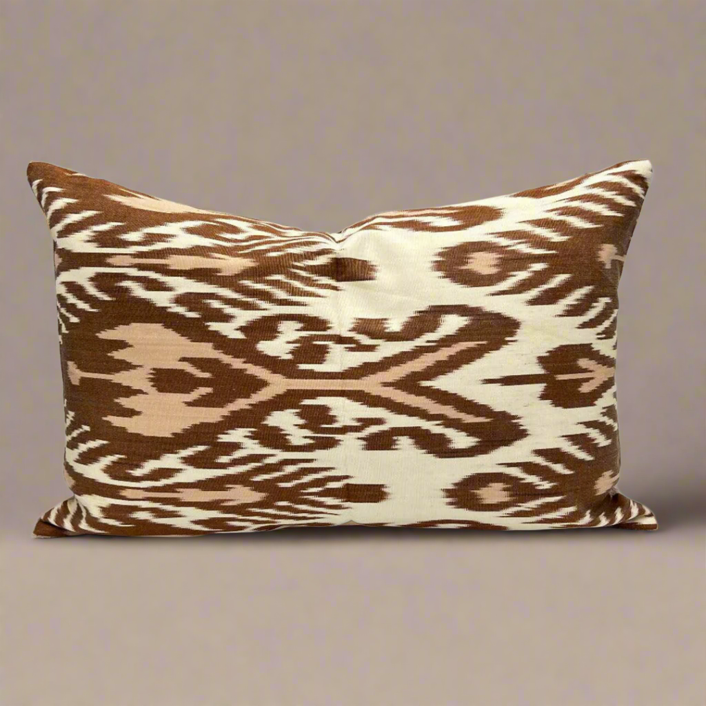 IKAT Silk Back Pillow Cover 60x40 CM- Faded Plum Pomegranate