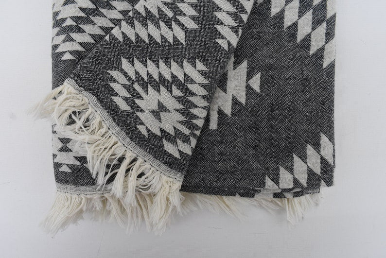 Ash Tribal Beach Towel Throw Organic Turkish Cotton - 66" X 36"