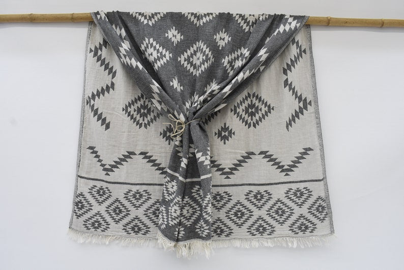 Ash Tribal Beach Towel Throw Organic Turkish Cotton - 66" X 36"