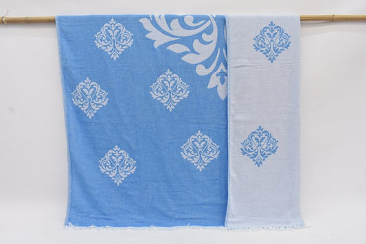 Throw Blanket Turkish Cotton Baroque Blue - 70" X 60"