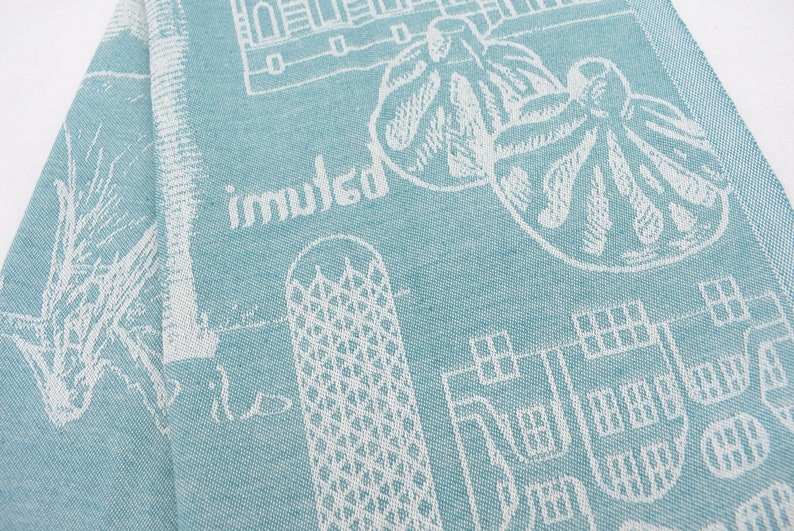 Mint Hand Tea Towel Organic Turkish Cotton Scene Patterned Tea Towel - 75 CM X 50 CM