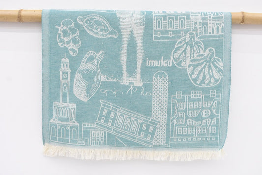 Mint Hand Tea Towel Organic Turkish Cotton Scene Patterned Tea Towel - 75 CM X 50 CM