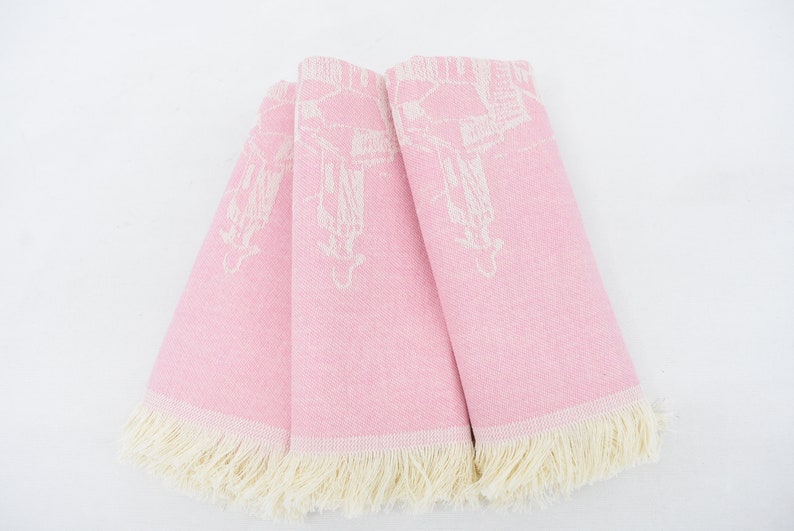 Pink Hand Tea Towel Organic Turkish Cotton Scene Patterned Tea Towel - 75 CM X 50 CM