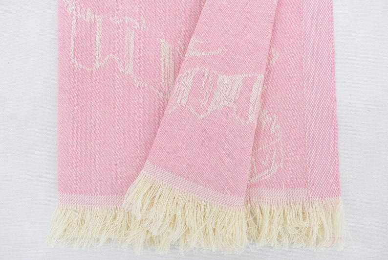 Pink Hand Tea Towel Organic Turkish Cotton Scene Patterned Tea Towel - 75 CM X 50 CM