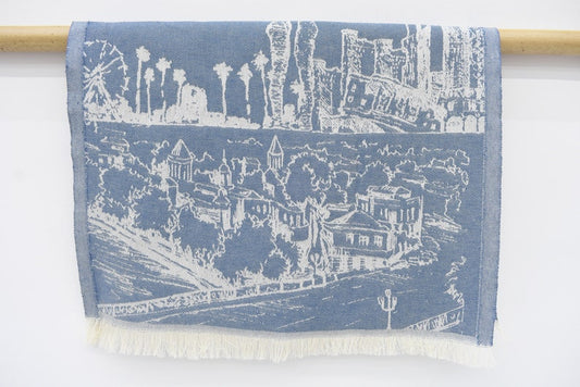 Blue Hand Tea Towel Organic Turkish Cotton Scene Patterned Tea Towel - 75 CM X 50 CM