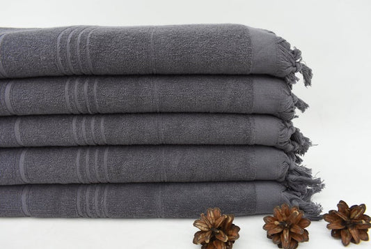 Handmade Gray Stonewashed Terry Towel Organic Turkish Towel - 180 CM X 90 CM