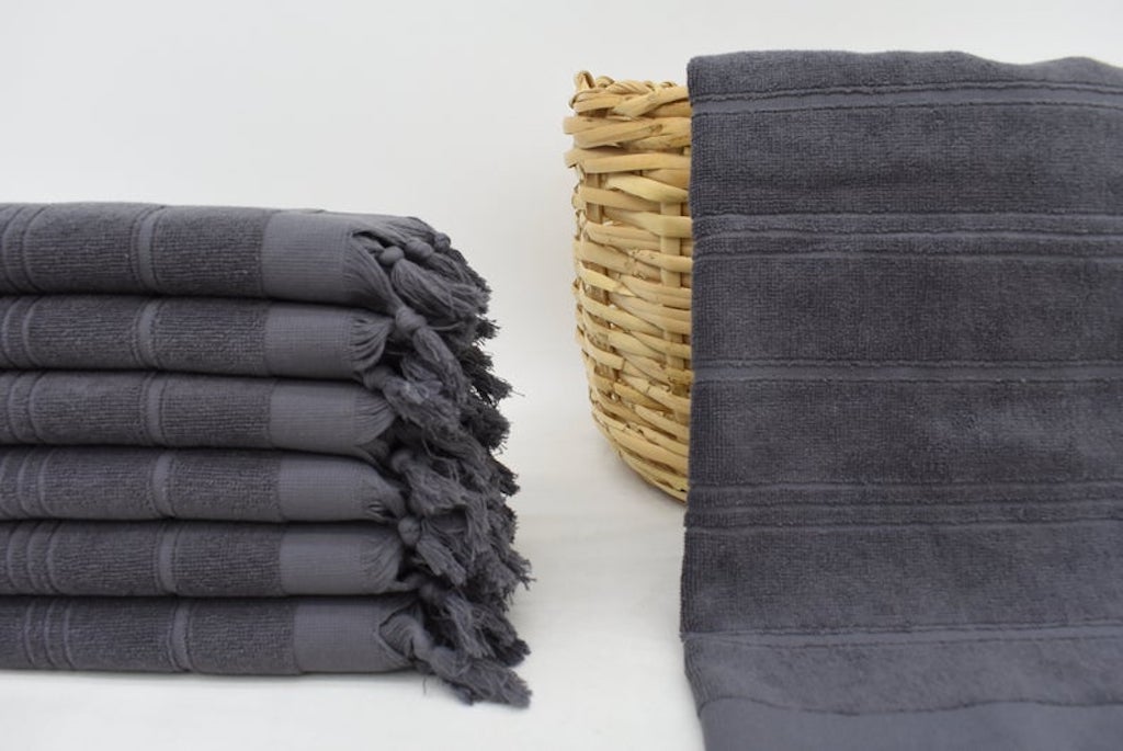 Handmade Gray Stonewash Terry Hand Face Towel Organic Turkish Towel - 100 CM X  50 CM