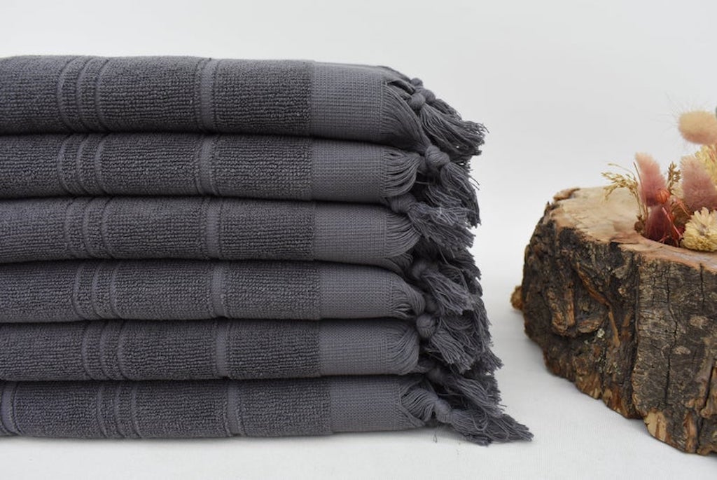 Handmade Gray Stonewash Terry Hand Face Towel Organic Turkish Towel - 100 CM X  50 CM