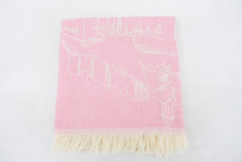 Pink Hand Tea Towel Organic Turkish Cotton Scene Patterned Tea Towel - 75 CM X 50 CM