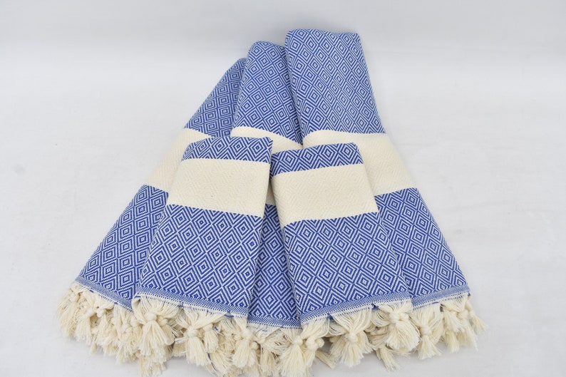 Blue Bath & Hand Diamonds Towel Organic Turkish Cotton - 70" X 40" - 36" X 20"