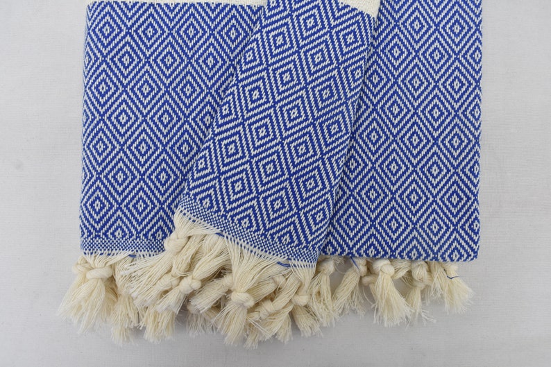 Blue Bath & Hand Diamonds Towel Organic Turkish Cotton - 70" X 40" - 36" X 20"