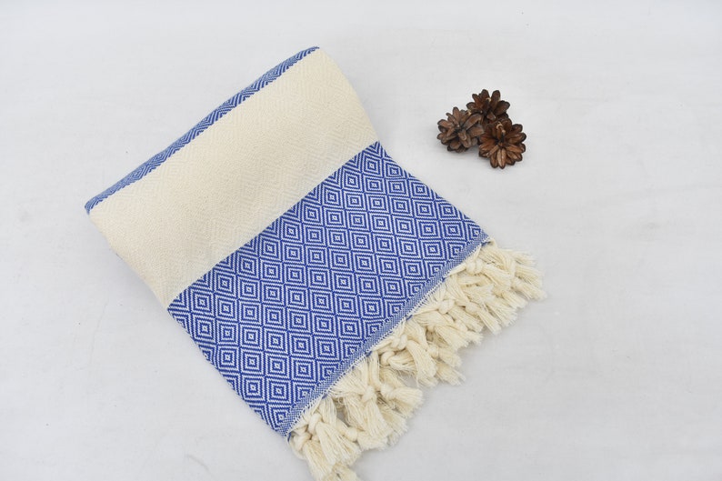 Blue Bath & Hand Diamonds Towel Organic Turkish Cotton - 70" X 40" - 36" X 20"