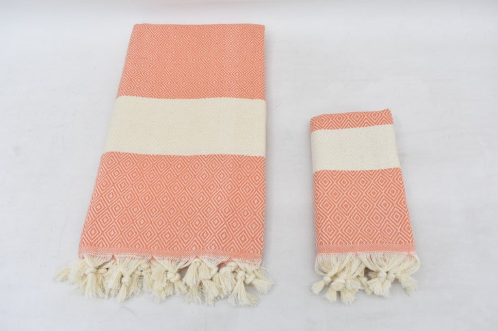 Salmon Bath & Hand Towel Organic Turkish Cotton - 70" X 40" - 36" X 20"