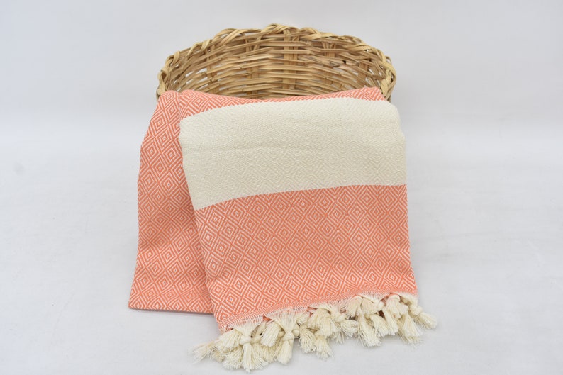 Salmon Bath & Hand Towel Organic Turkish Cotton - 70" X 40" - 36" X 20"