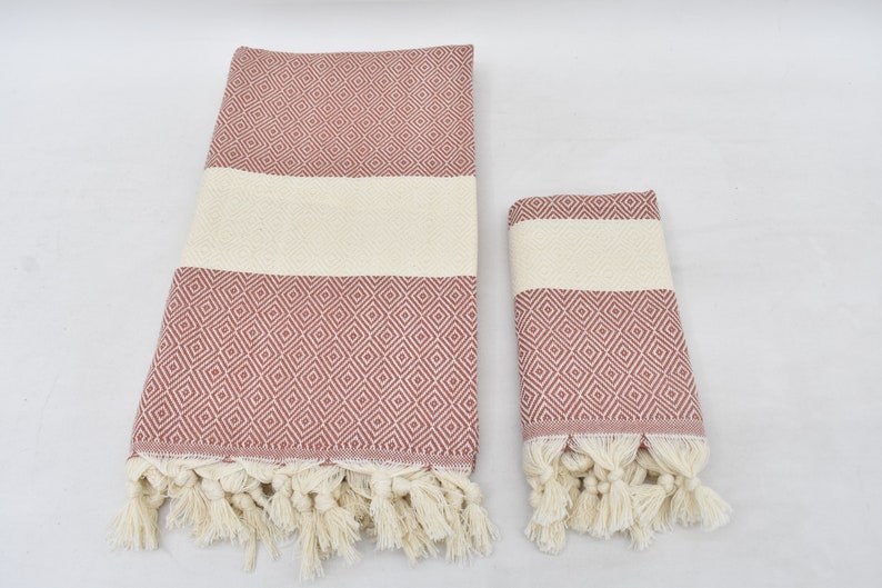 Brick Bath & Hand Diamonds Towel Organic Turkish Cotton - 70" X 40" - 36" X 20"