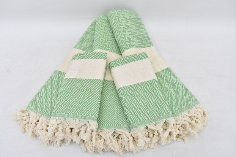 Pistachio Bath & Hand Diamonds Towel Organic Turkish Cotton - 70" X 40" - 36" X 20"