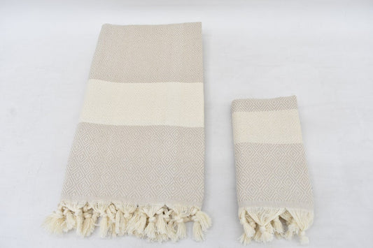 Beige Diamonds Bath Towel Organic Turkish Cotton - 70" X 40" 36" X 20"