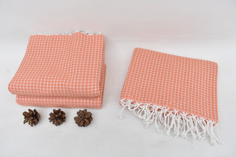 Salmon Waffle Bath Towel Organic Turkish Cotton - 66" X 40"