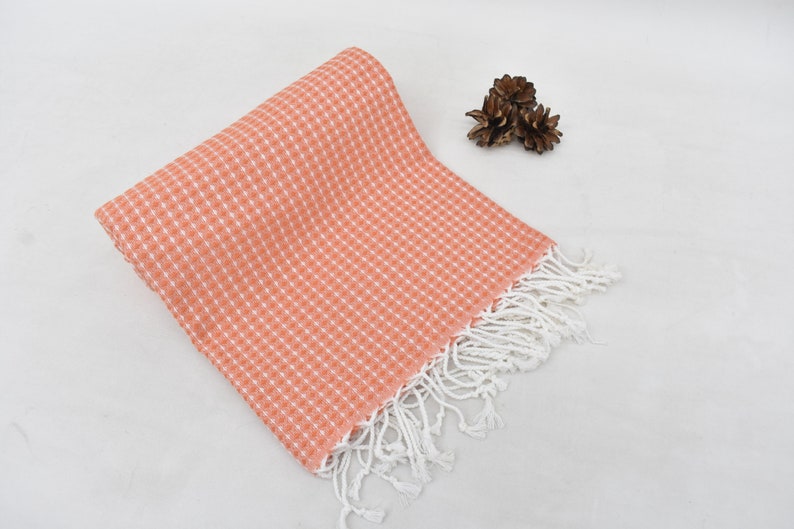 Salmon Waffle Bath Towel Organic Turkish Cotton - 66" X 40"