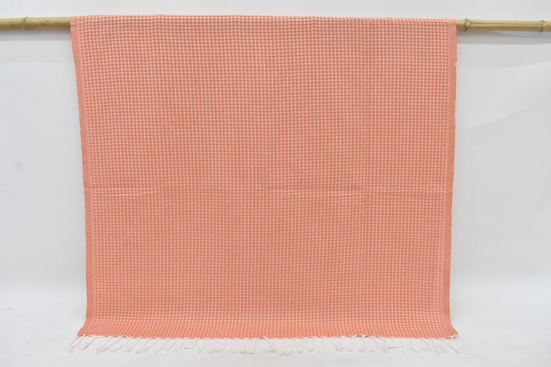 Salmon Waffle Bath Towel Organic Turkish Cotton - 66" X 40"