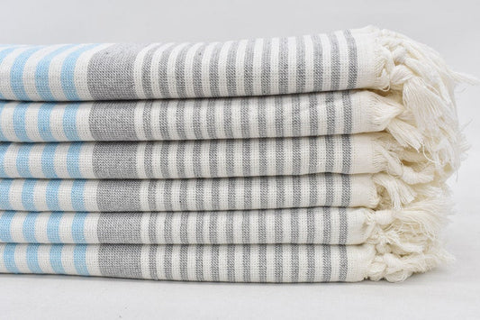 Turquoise Gray Face Towel Organic Peshkir Turkish Towel - 90 CM X 45 CM