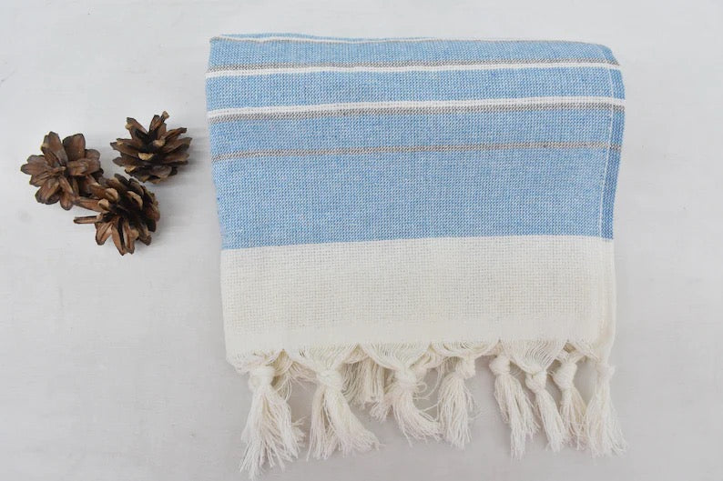 Blue Face Towel Organic Peshkir Turkish Towel - 90 CM X 45 CM