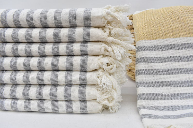 Mustard Gray Face Towel Organic Peshkir Turkish Towel - 90 CM X 45 CM