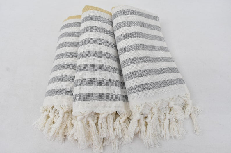 Mustard Gray Face Towel Organic Peshkir Turkish Towel - 90 CM X 45 CM