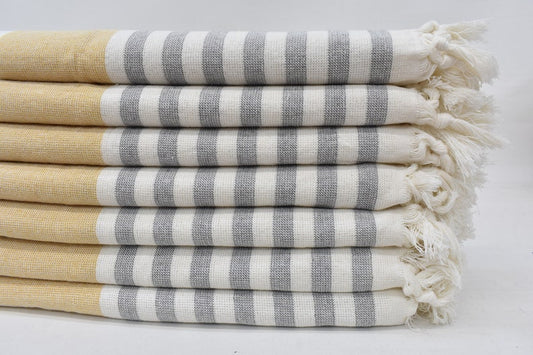 Mustard Gray Face Towel Organic Peshkir Turkish Towel - 90 CM X 45 CM