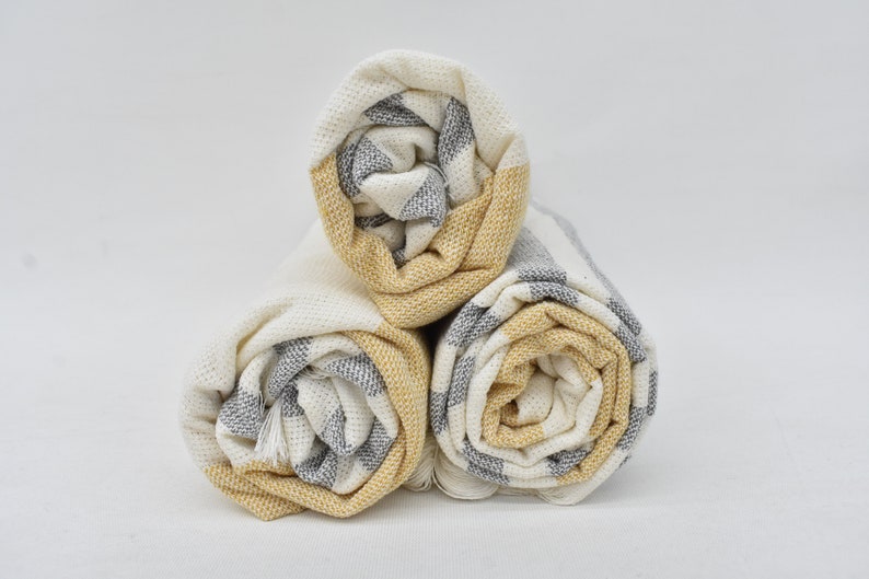 Mustard Gray Face Towel Organic Peshkir Turkish Towel - 90 CM X 45 CM