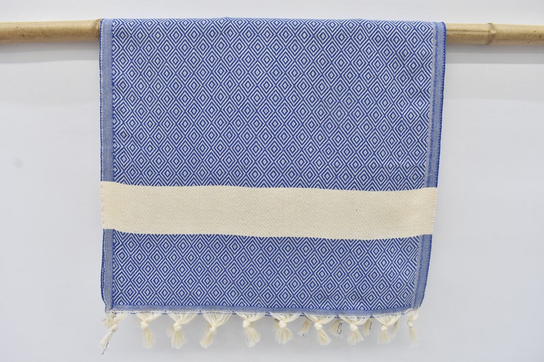 Blue Bath & Hand Diamonds Towel Organic Turkish Cotton - 70" X 40" - 36" X 20"